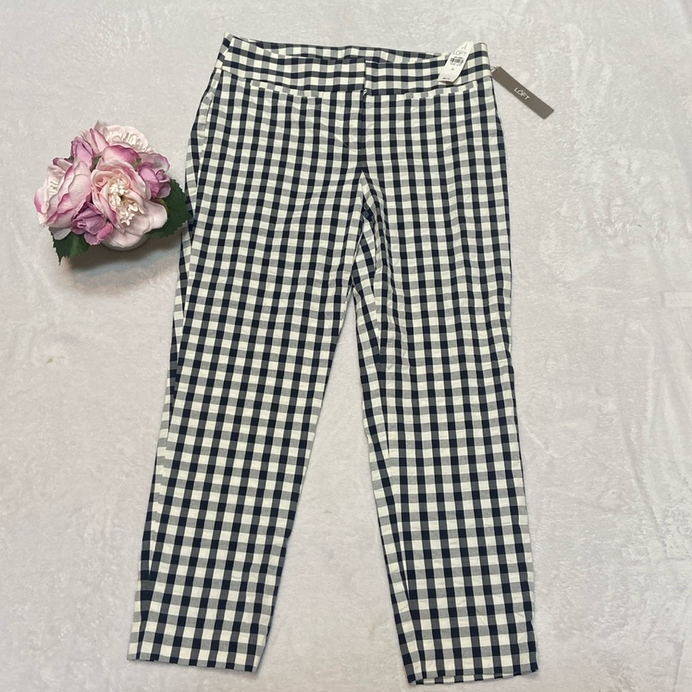 ANN TAYLOR LOFT Zoë Cropped Size 10 Black & White Check Pants NWT